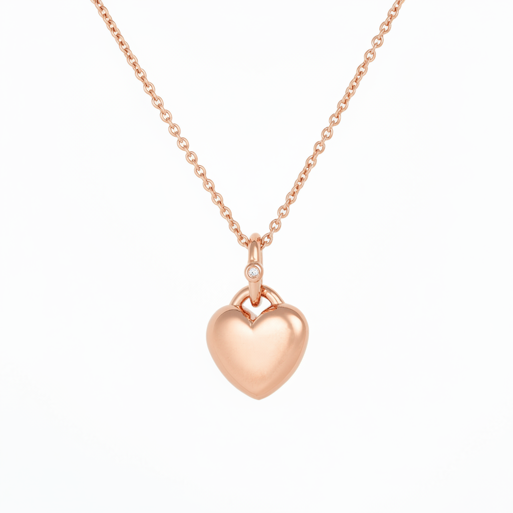 Puffy heart pendant with a stone in rose gold 