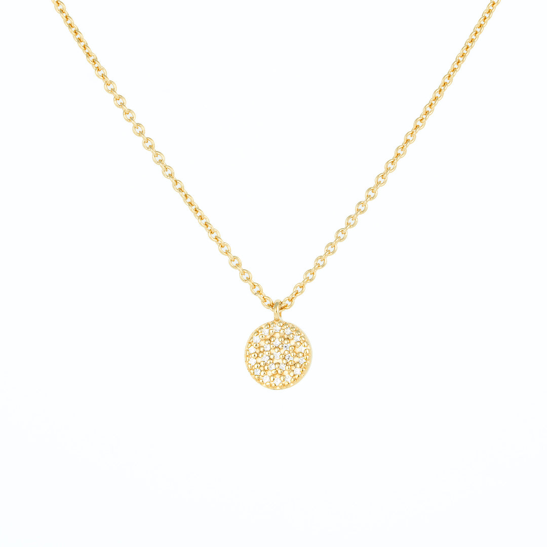 Round disc pendant pave in gold 