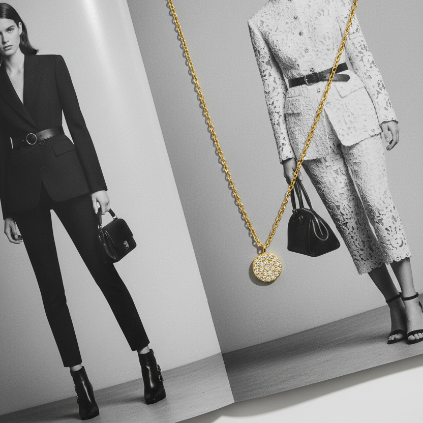 Gold pave round disc pendant necklace 