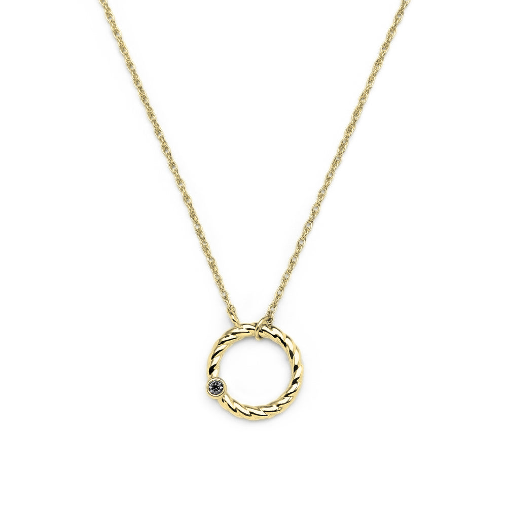 gold solid circle pendant with chain and one round stone in bezel setting daily wear for her
