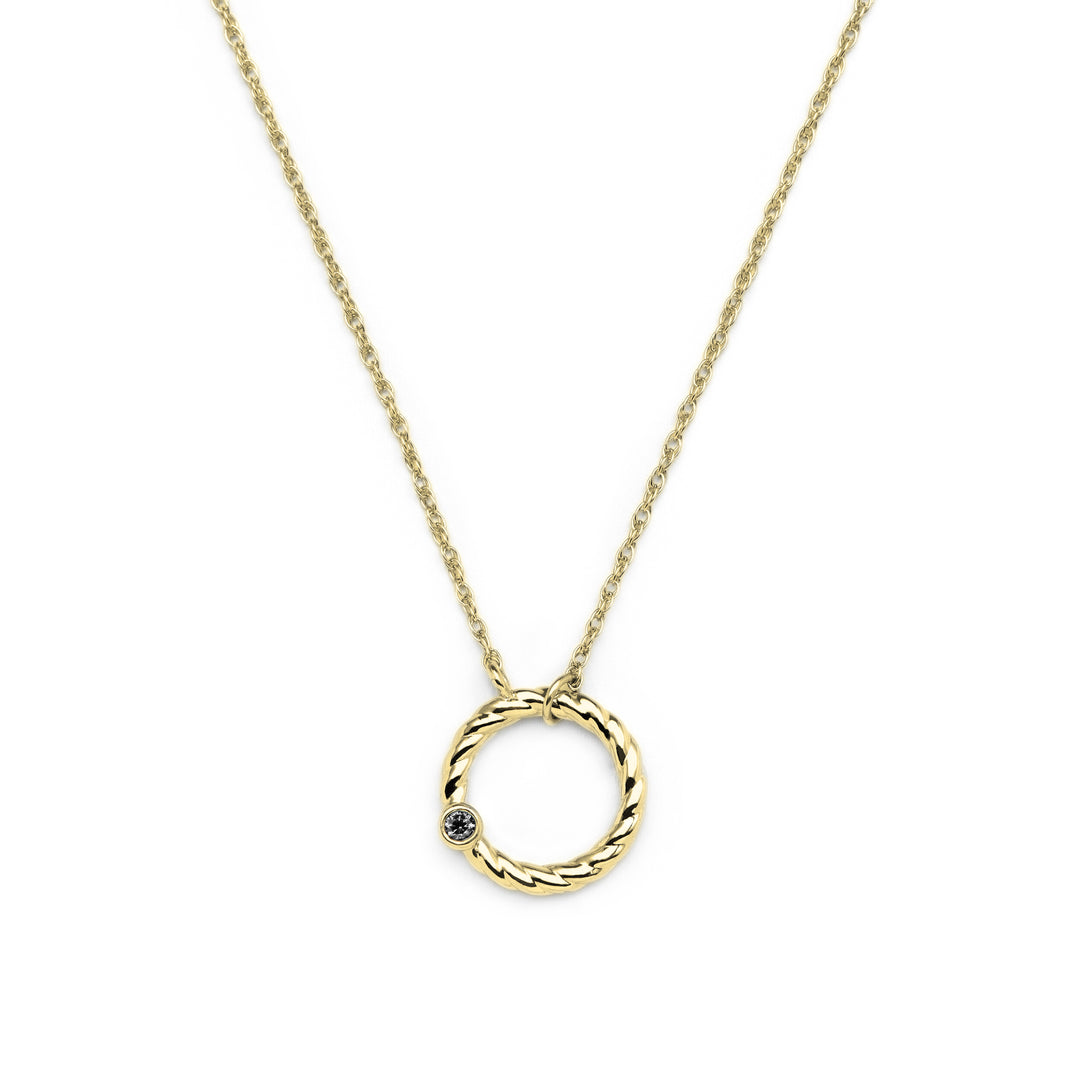 gold solid circle pendant with chain and one round stone in bezel setting daily wear for her