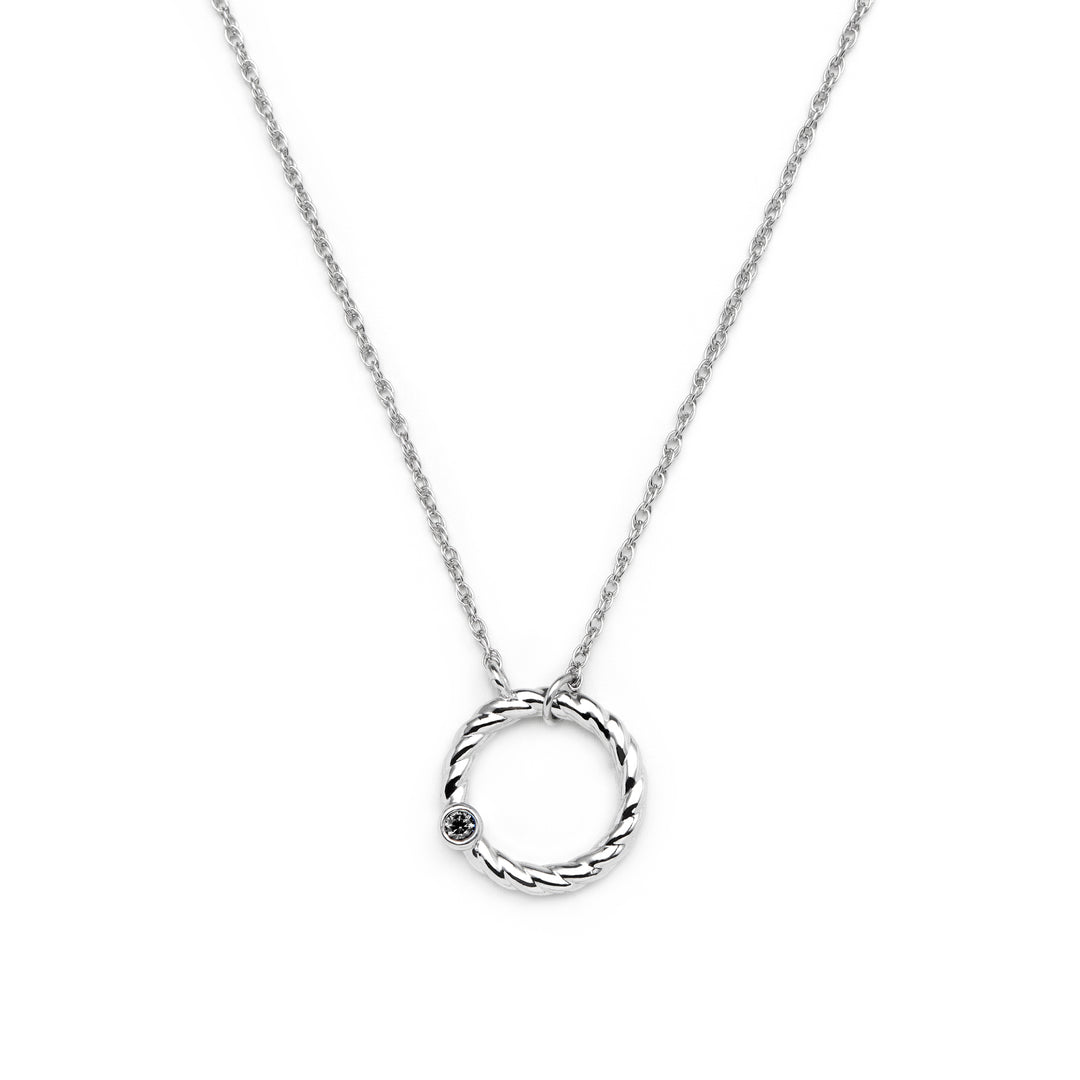 solid circle pendant with chain set with a white stone in bezel setting daily wear in sterling silver 925 