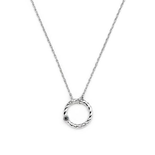 solid circle pendant with chain set with a white stone in bezel setting daily wear in sterling silver 925 