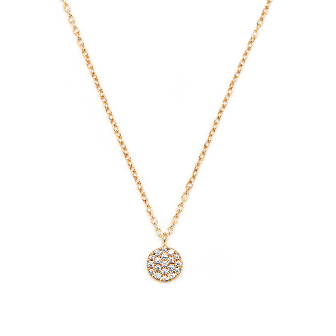 gold round flat disc tag pendant with stones for layering by NAIMA jewellery