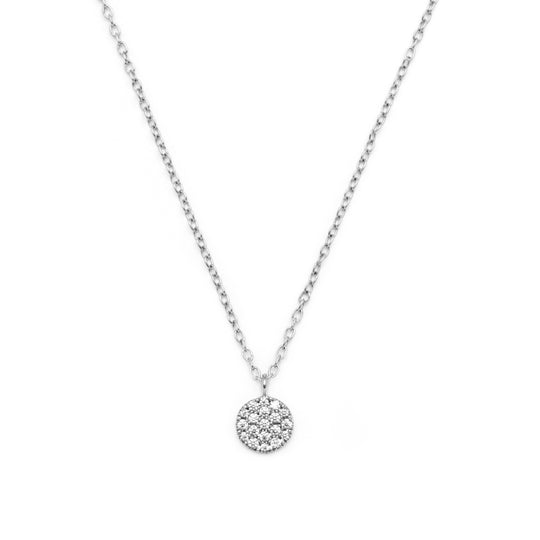 small round flat disc tag pendant with stones and chain in sterling silver for layering jewellery