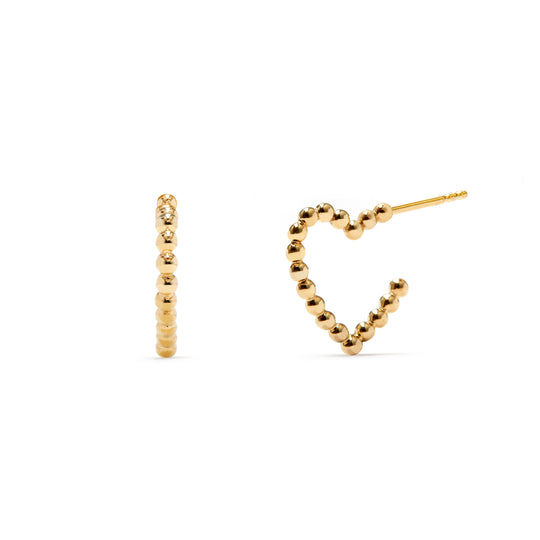gold heart shape beaded hoop plain earrings