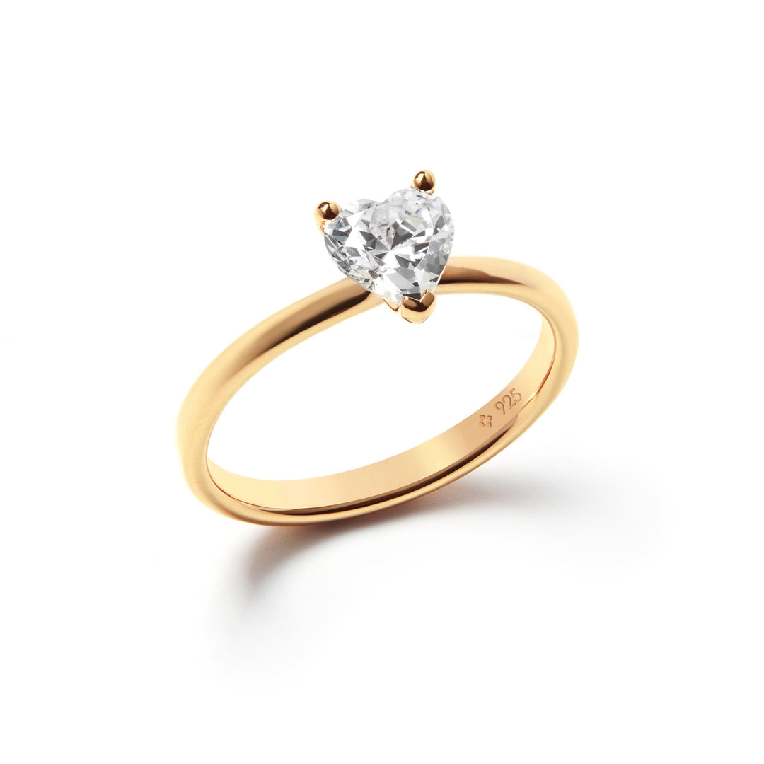 heart stone solitaire promise ring in gold color claw set plain band