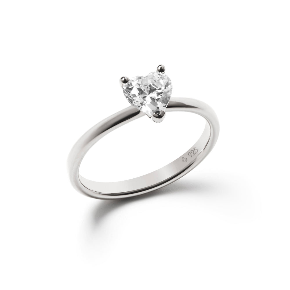 solid pure sterling silver heart solitaire  promise ring claws set plain band