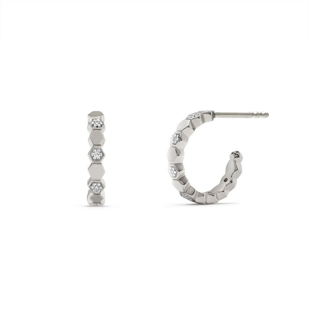 honeycomb hoop earrings in round shape with stones in Sterling Silver 925 for her and him