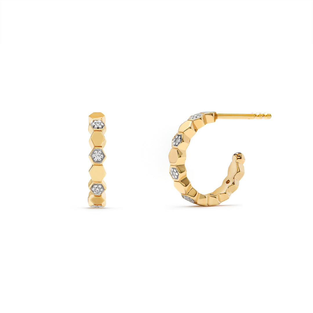 gold honeycomb hoop earrings with stones for stacking for women and men