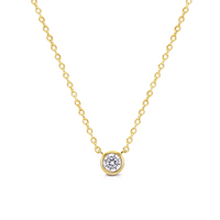 14K Yellow Solid Gold Round Solitaire Necklace