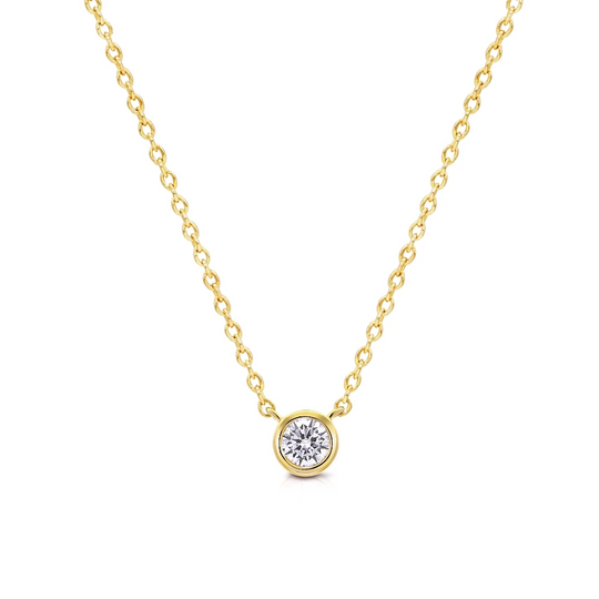 gold bezel set solitaire pendant necklace one stone for women by NAIMA Jewellery