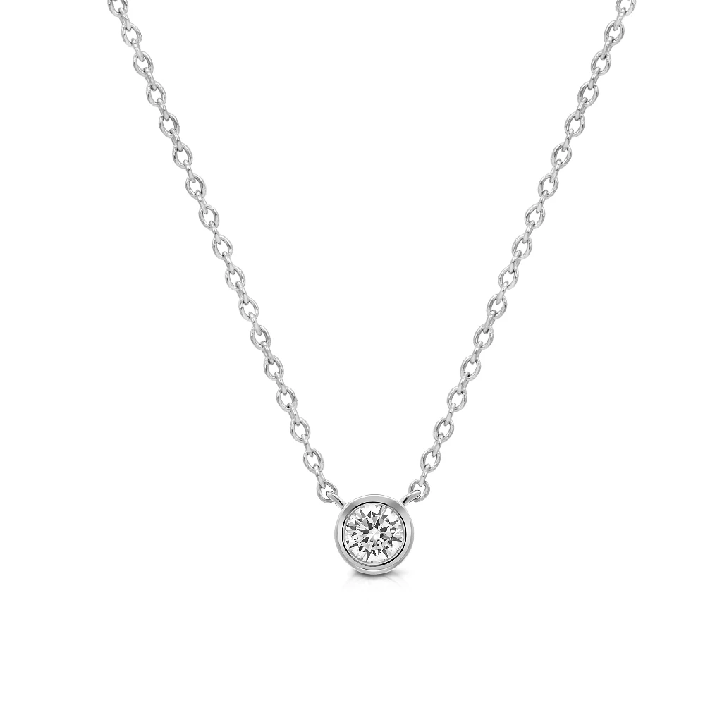 round solitaire pendant bezel set one stone necklace in Sterling Silver 925 for her