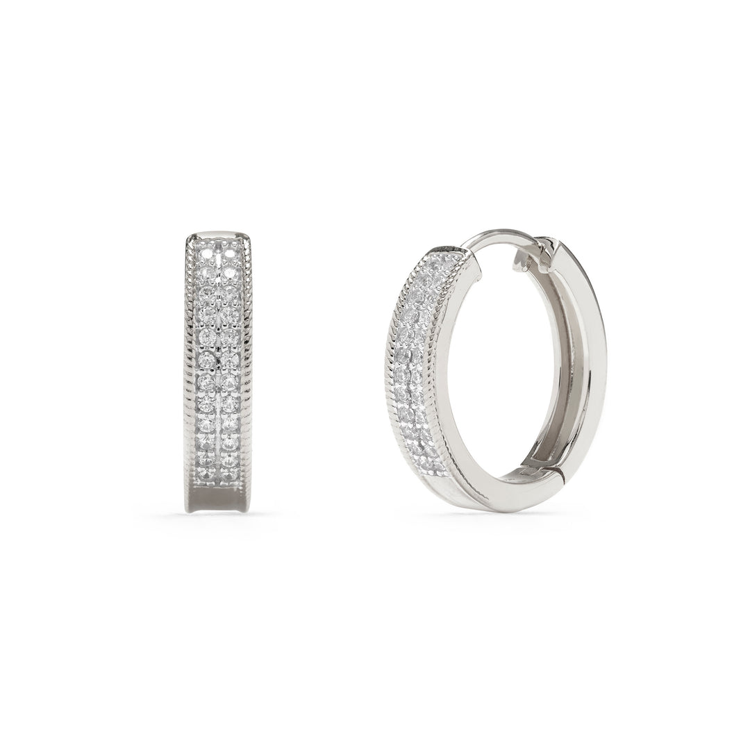 sterling silver 925 round hoop earring half plain half stones for her everyday comfort