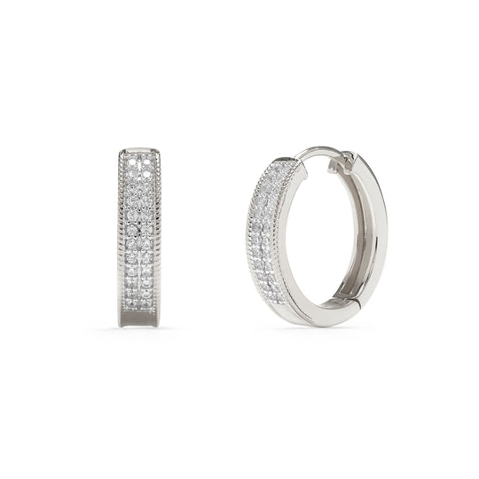 sterling silver 925 round hoop earring half plain half stones for her everyday comfort