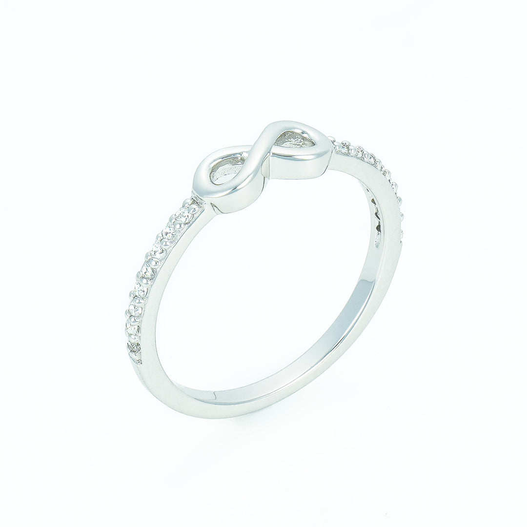 Silver infinity ring with pave stones