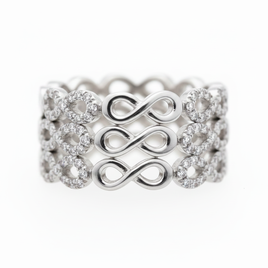 Silver infinity symbol eternity rings