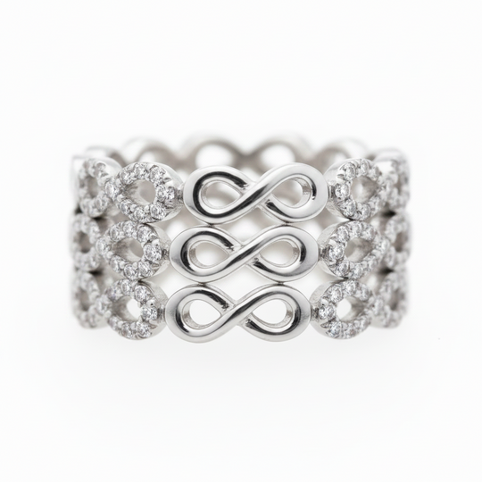 Silver infinity symbol eternity rings