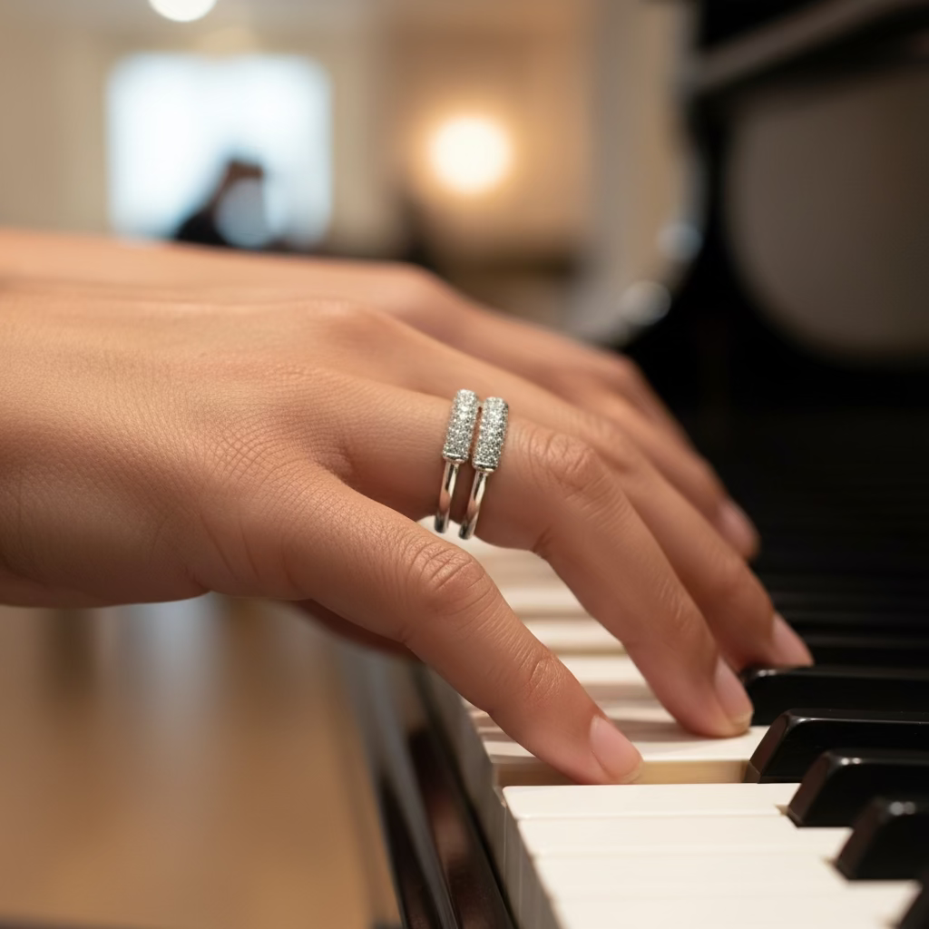 Silver pave section band rings 