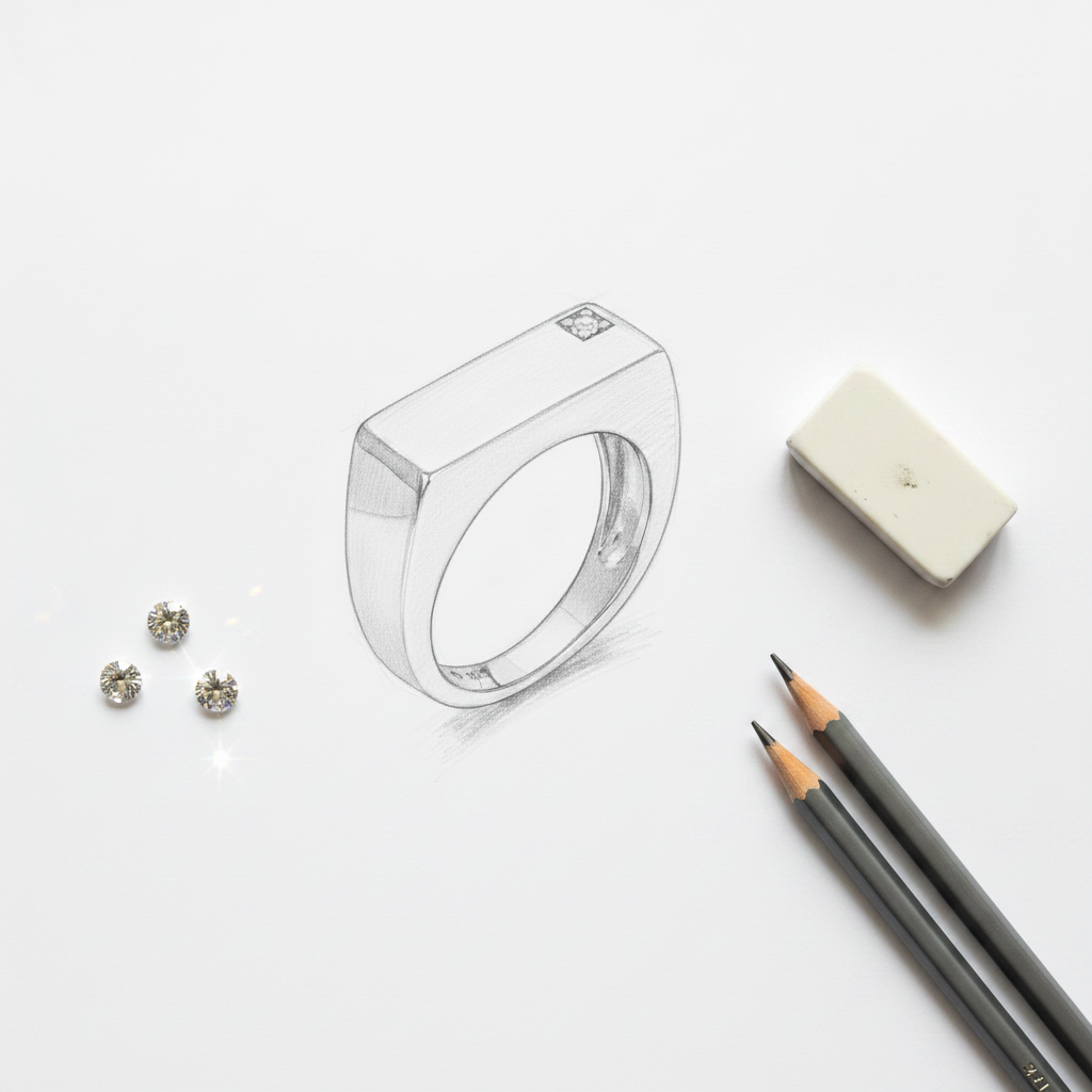 slim rectangle signet ring sketch
