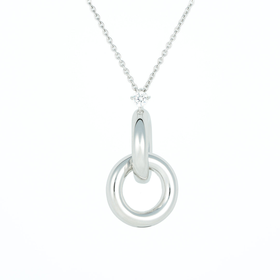 Sterling Silver necklace with a double circle pendant on a white background