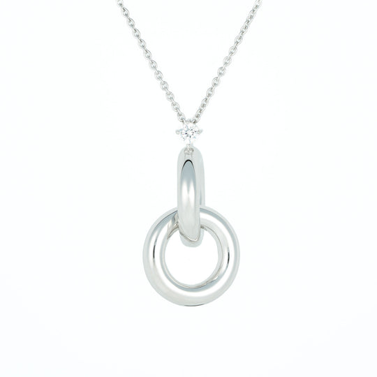 Sterling Silver necklace with a double circle pendant on a white background