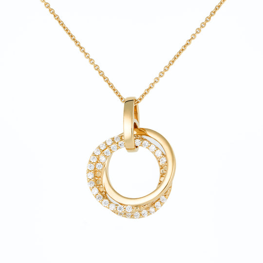 Trilogy circles pendant with stones in yellow gold