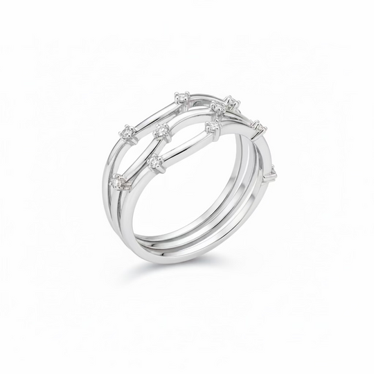 Wave band ring with 3 stones in Silver 