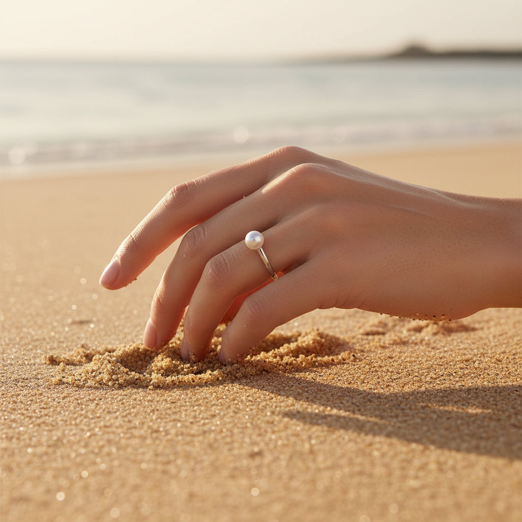 White Freshwater pearl ring in Sterling Silver 