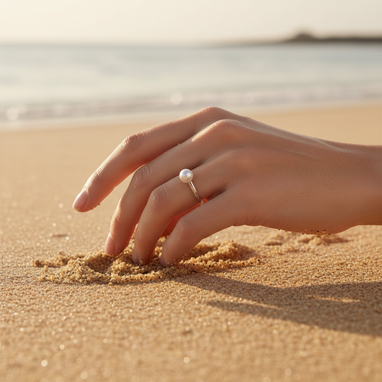 White Freshwater pearl ring in Sterling Silver 