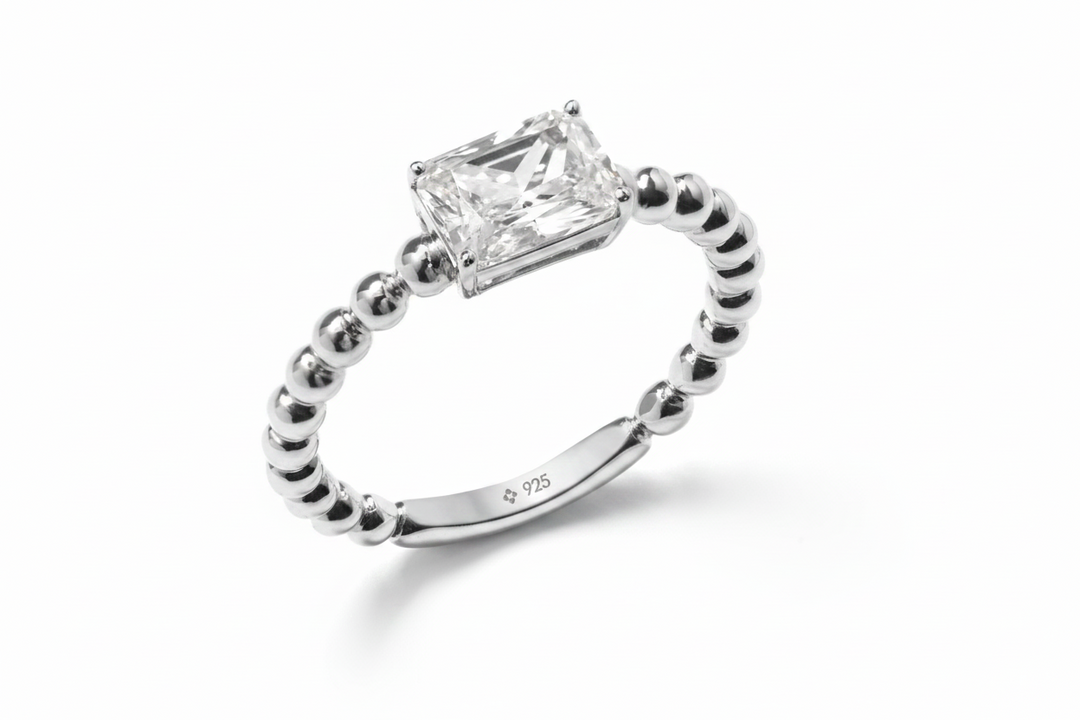 1 Carat Emerald Cut Solitaire Beaded Band