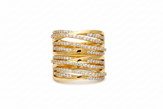 crossover stones dress rings in gold