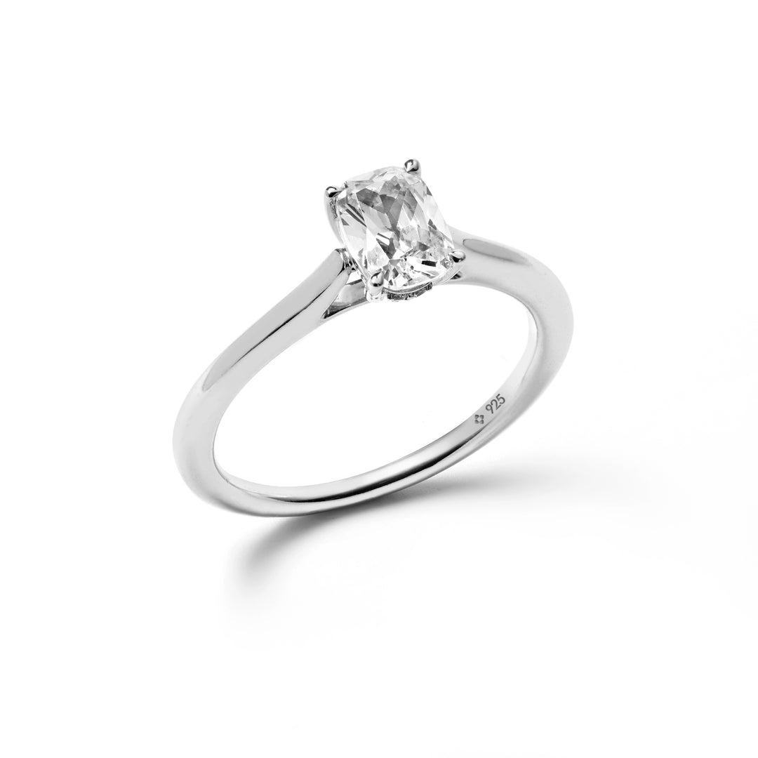 cushion cut solitaire single stone promise ring in Sterling Silver for women