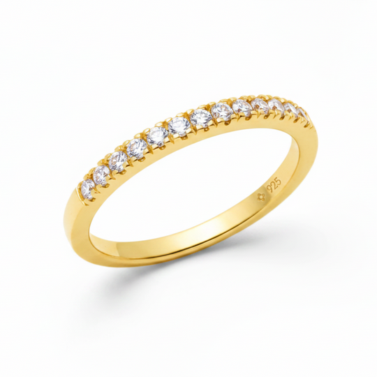 half stone half polished eternity band ring in gold