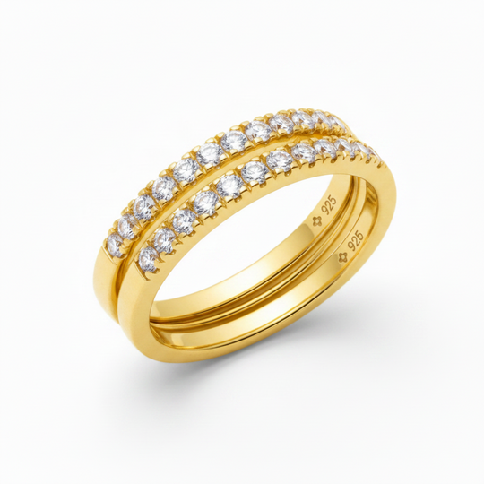 half stones half plain eternity band rings in gold