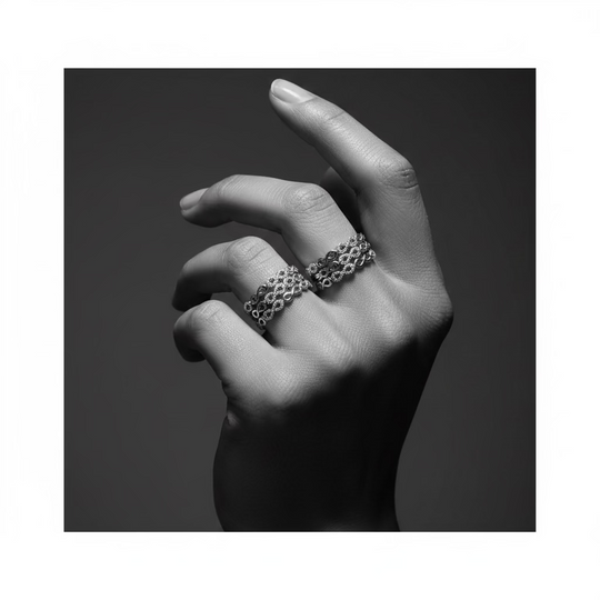 infinity symbol eternity band rings in Sterling Silver