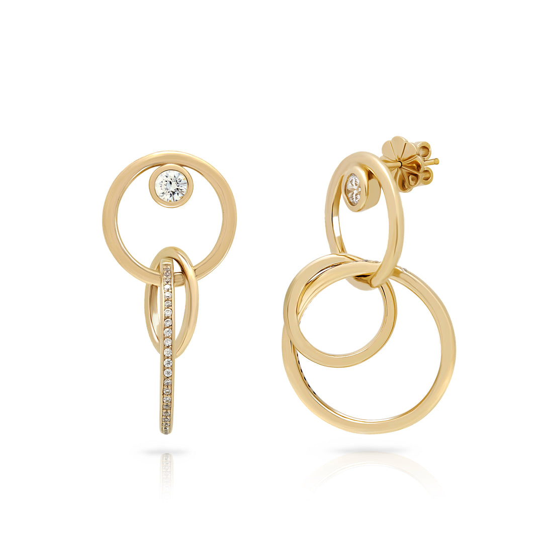 large trinity 3 circles drop earrings with stones in 18K Gold Vermeil for her NAIMA jewellery