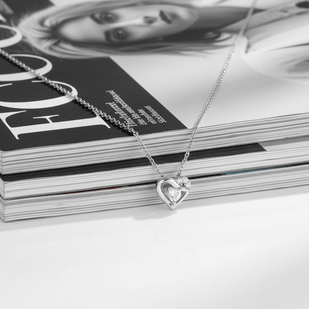 Silver necklace with a heart-shaped pendant and stone 