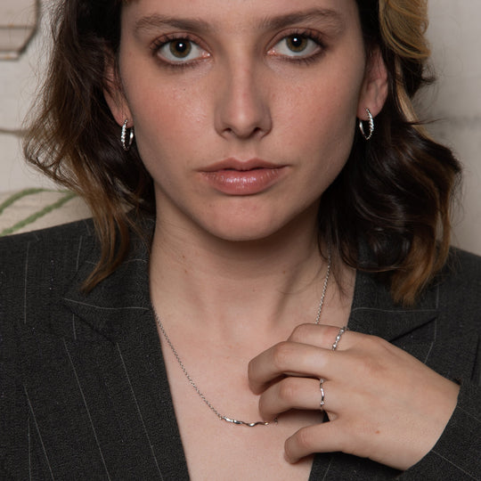 oval beaded huggie hoop earrings with stones NAIMA best sterling silver jewellery online