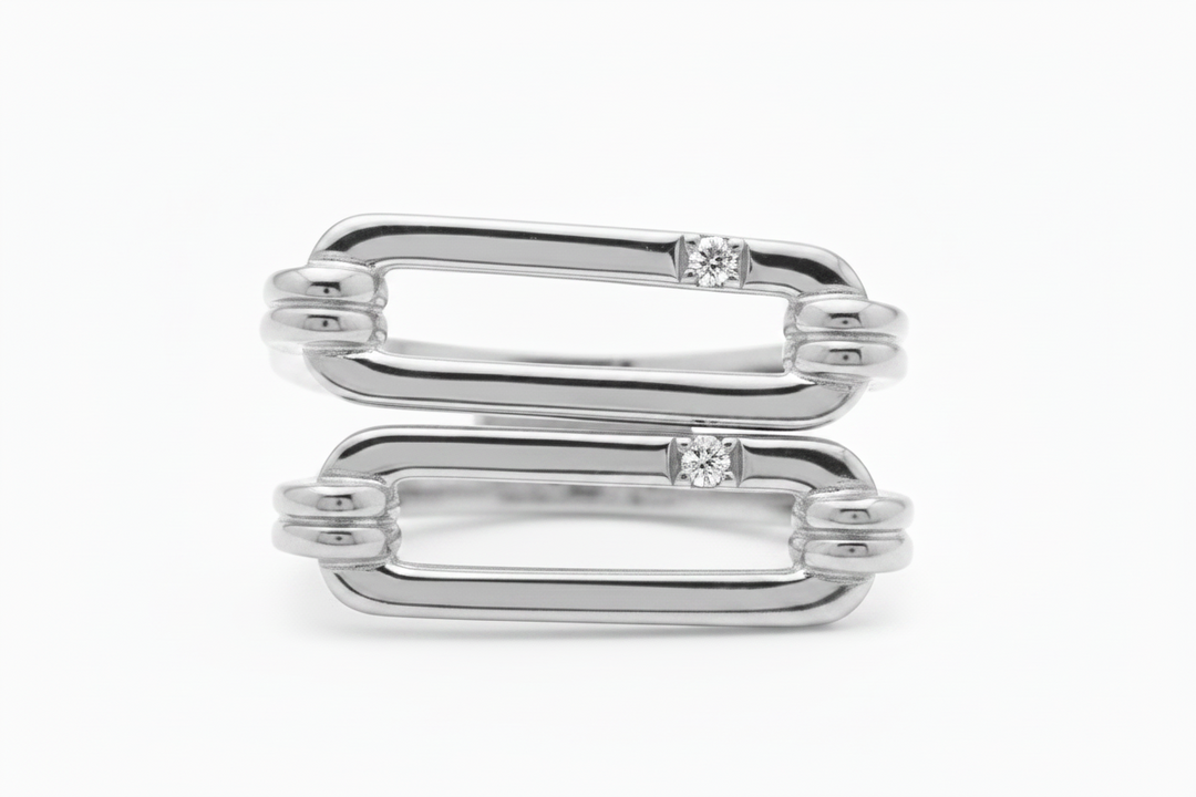 paperclip ring with stone in Silver stacked