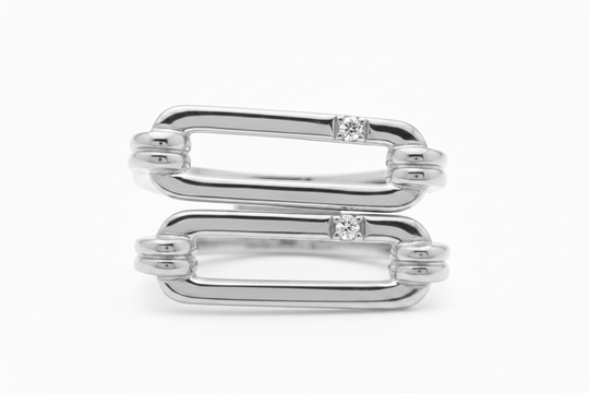 paperclip ring with stone in Silver stacked