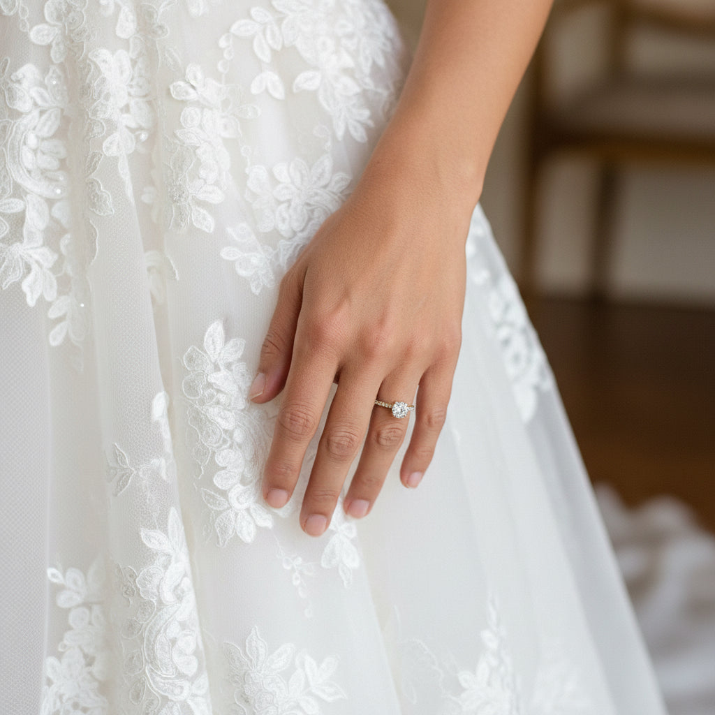 round solitaire promise ring with shoulder stones by NAIMA
