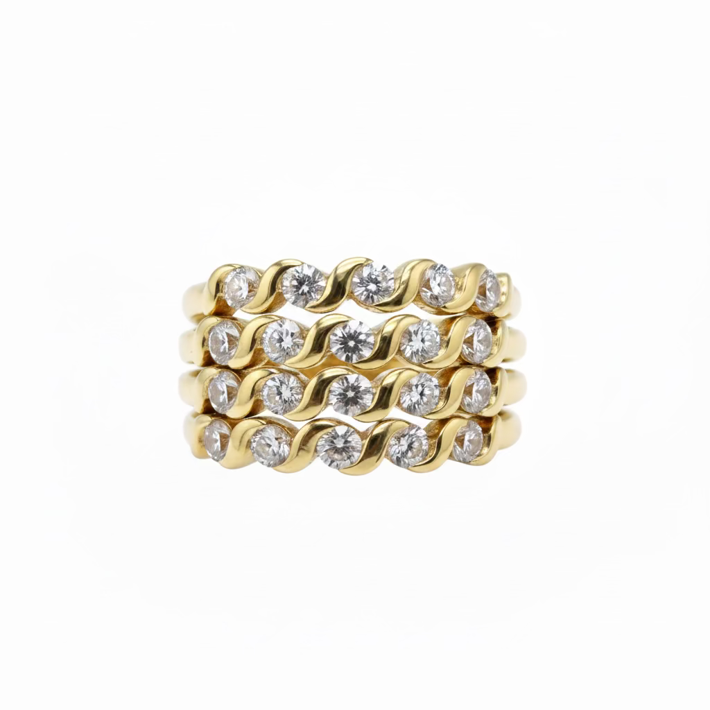 twisted semi bezel band rings in gold