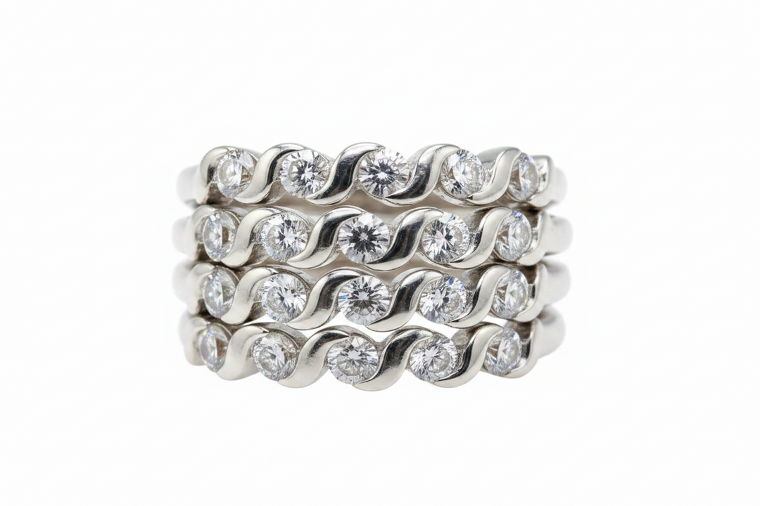 twisted band ring with 5 stones in Silver